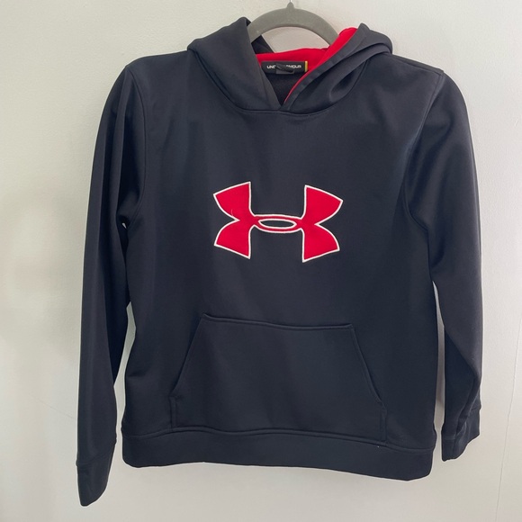 Under Armor boys YLG loose fitting hoodie black/red - Picture 1 of 7